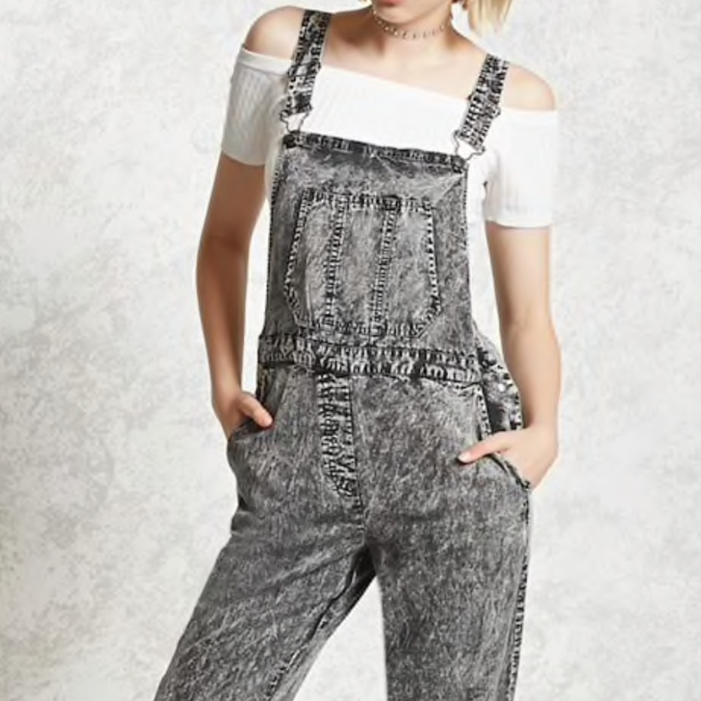 COPY - Black Acid Wash Overalls